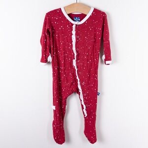 KicKee Pants Footie Sleeper Kids 3-6M Red Star Ruffle Bamboo Pajamas